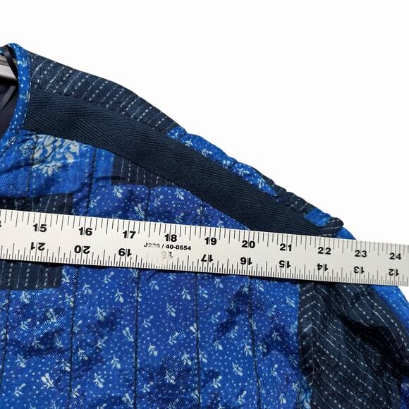ZARA Vented Quilted Patchwork Jacket Womens L Blue Floral Waist Tie Boho Indie - Picture 6 of 13